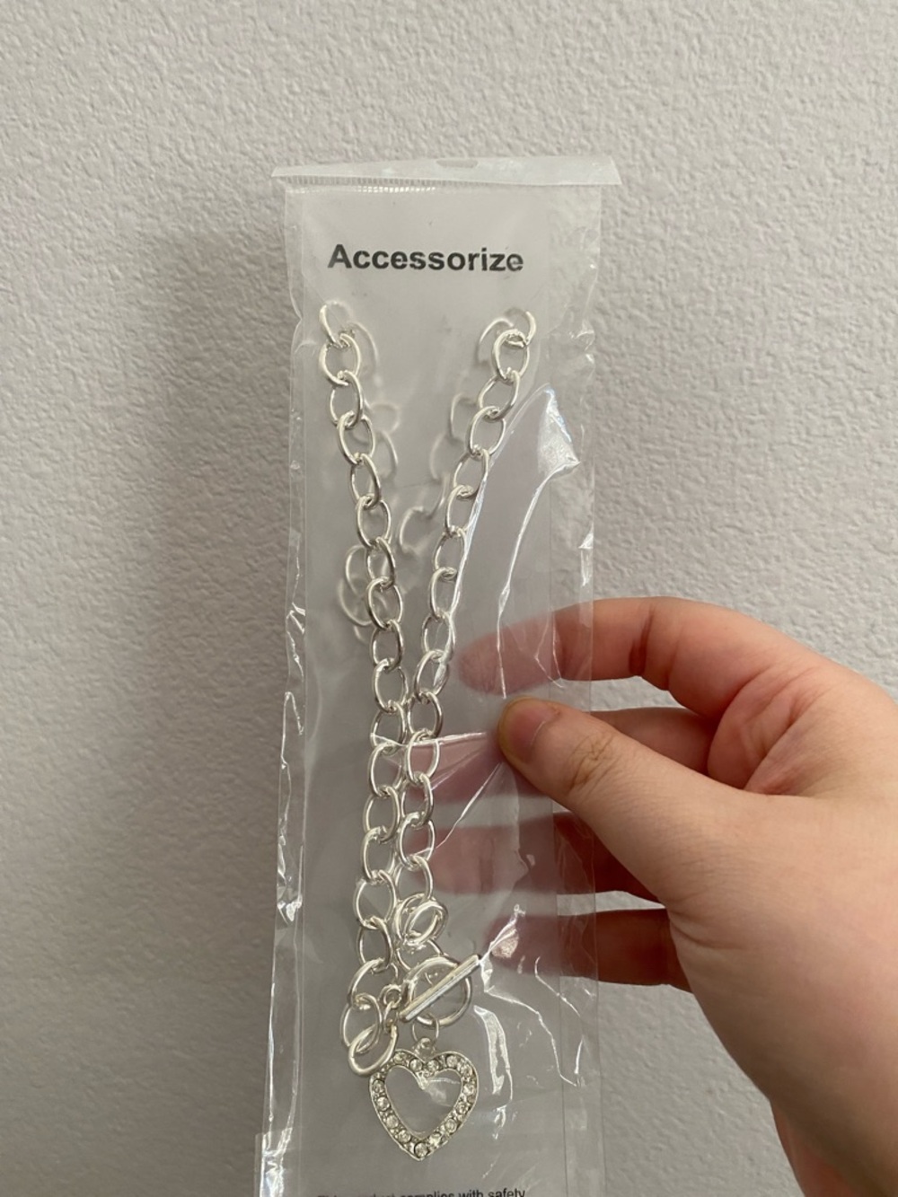 Accessorize Chunky Silver Heart Charm Toggle Necklace